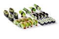 Vegetarian Japanese sushi set with avocado, cucumbers, hiyashi