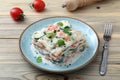 Vegetarian lasagna with zucchini and carrots slice and besciamella cheese Royalty Free Stock Photo