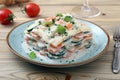 Vegetarian lasagna with zucchini and carrots slice and besciamella cheese Royalty Free Stock Photo