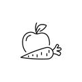 Vegetarian line icon,pictogram of apple with carrot. Healthy food