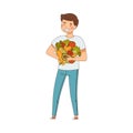 Vegetarian Male Holding Pile of Fresh and Raw Vegetables Vector Illustration