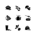 Vegetarian meals black glyph icons set on white space