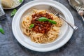 Vegetarian meat free spaghetti bolognese