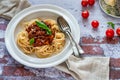 Vegetarian meat free spaghetti bolognese