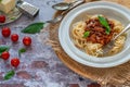 Vegetarian meat free spaghetti bolognese