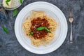 Vegetarian meat free spaghetti bolognese