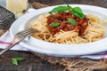 Vegetarian meat free spaghetti bolognese