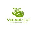 Vegetarian meat logo design. Vegan steak with leaves vector design