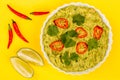 Vegetarian Mexican Style Guacomole Food Dip With Red Chillies Royalty Free Stock Photo