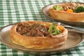 Vegetarian mince in giant yorkshire puddings Royalty Free Stock Photo