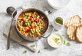 Vegetarian minestrone - delicious healthy mediterranean lunch. On a light table