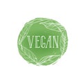 Vegetarian natural food sign. Vegan lettering, floral label