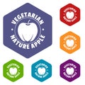 Vegetarian nature apple icons vector hexahedron