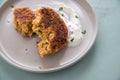 Vegetarian oatmeal cottage cheese patty with herbal quark dip