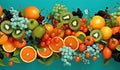 Vegetarian orange background kiwi healthy grapefruit apple ripe red fresh vitamin food sweet fruits