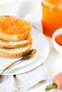 Vegetarian organic sweet carrot jam or marmalade toast topping for breakfast