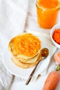 Vegetarian organic sweet carrot jam or marmalade toast topping for breakfast