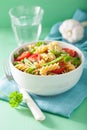 Vegetarian pasta fusilli with tomato peas herbs Royalty Free Stock Photo