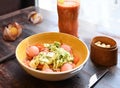 Vegetarian pasta salad with a fruit smoothie Royalty Free Stock Photo