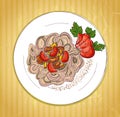 Vegetarian pasta with tomato and mushrooms, hand drawn sketch illustration Royalty Free Stock Photo