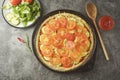 Vegetarian pizza. Cooking process of vegetable homemade pizza with fresh ingredients isolated on dark background. Copy space. Step Royalty Free Stock Photo