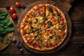 A Vegetarian Pizza on a Rustic Wooden Setting Royalty Free Stock Photo