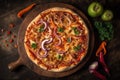 A Vegetarian Pizza on a Rustic Wooden Setting Royalty Free Stock Photo