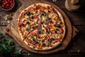 A Vegetarian Pizza on a Rustic Wooden Setting Royalty Free Stock Photo