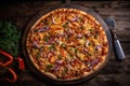 A Vegetarian Pizza on a Rustic Wooden Setting Royalty Free Stock Photo