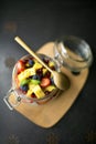 Vegetarian pudding with organic fresh fruits and chia seeds Royalty Free Stock Photo