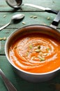 Vegetarian pumpkin-lentils cream soup with pepo seed