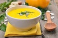 Vegetarian pumpkin soup in bowl