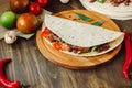 The vegetarian quesadilla - traditional mexican food. Royalty Free Stock Photo