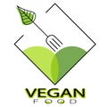 vegetarian restaurant logo with green heart fork and leaf