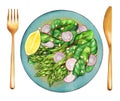 Vegetarian salad with asparagus and greens