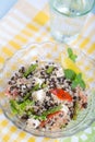 Vegetarian salad with asparagus, lentils, quinoa