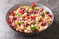 Vegetarian salad of three beans close-up in a bowl. Horizontal Royalty Free Stock Photo