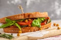 Vegetarian sandwich with tomato, cucumber, fried chickpeas and b