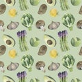 Vegetarian seamless pattern. Watercolor. seamless texture with detailed hand-painted vegetables Royalty Free Stock Photo