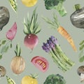 Vegetarian seamless pattern. Watercolor. seamless texture with detailed hand-painted vegetables Royalty Free Stock Photo