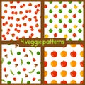 Vegetarian seamless patterns. Healthy lifestyle. Veggie backgrounds with fruits, vegetables, berries and mushrooms.