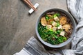 Vegetarian soup with kale mushrooms and soba noodle Royalty Free Stock Photo