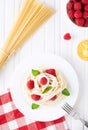 Vegetarian spaghetti with raspberry and honey