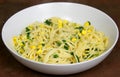 Vegetarian Spaghetti with sweetcorn and Spinach Royalty Free Stock Photo