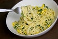 Vegetarian Spaghetti with sweetcorn and Spinach Royalty Free Stock Photo