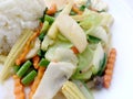 Vegetarian stir fry with tofu & thai jasmine rice on white dish, Vegetarian Food, Healthy food