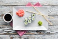 Vegetarian sushi roll with cucumber. Royalty Free Stock Photo