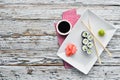 Vegetarian sushi roll with cucumber. Japanese cuisine. Royalty Free Stock Photo