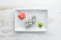 Vegetarian sushi roll with cucumber. Japanese cuisine. Royalty Free Stock Photo