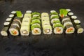 Vegetarian sushi and roll set with vegetables. Japanese food 2